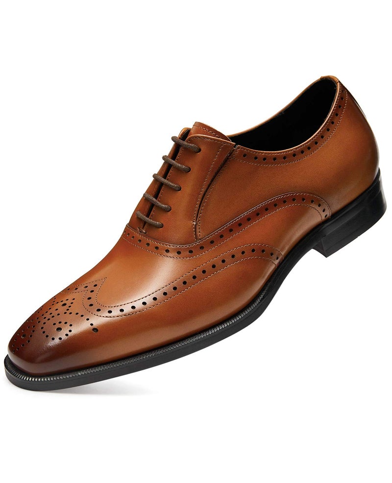 FRASOICUS Menâ€™s Dress Shoes with Genuine Leather in Classic Brogue Elastic Band Oxford Formal (Brown, Adult, Men, 13, Numeric, US Footwear Size System, Medium) - Image 2